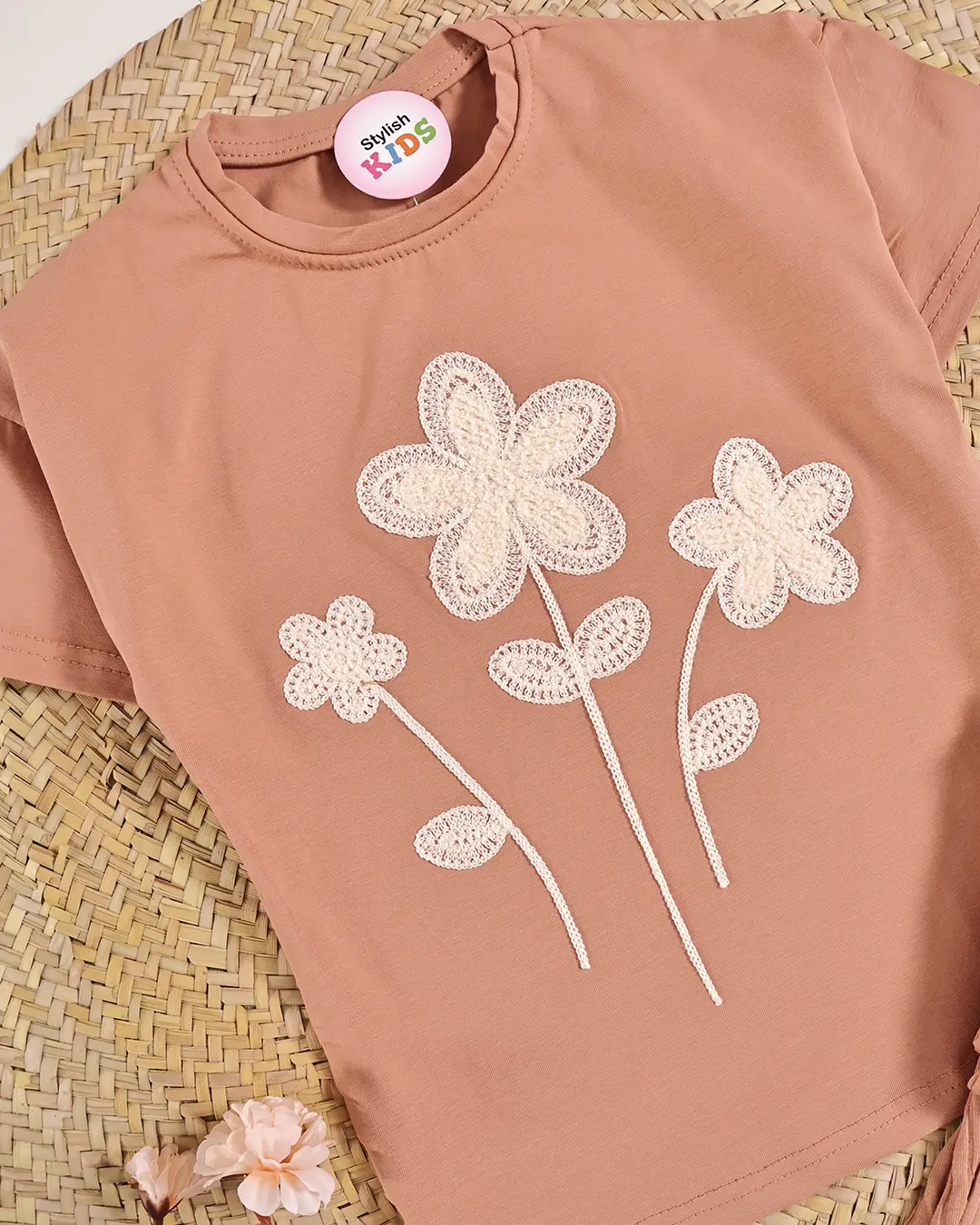 Set caramel fleurs blanches hover
