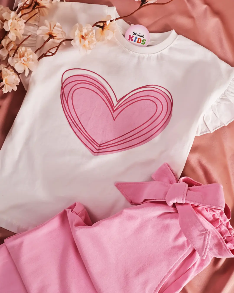 Tenue Fillette Rose clair Motif Cœur