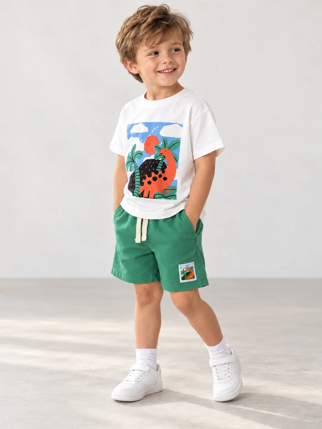 Ensemble Garçon Dino Landscape – Vert - Vêtement enfant tendance Stylish Kids Tunisie