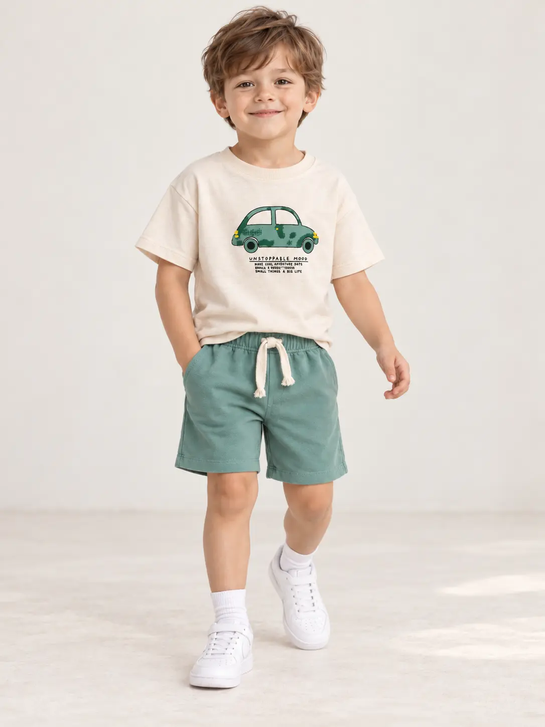 Ensemble Garçon "Retro Car" – Vert - Vêtement enfant tendance Stylish Kids Tunisie