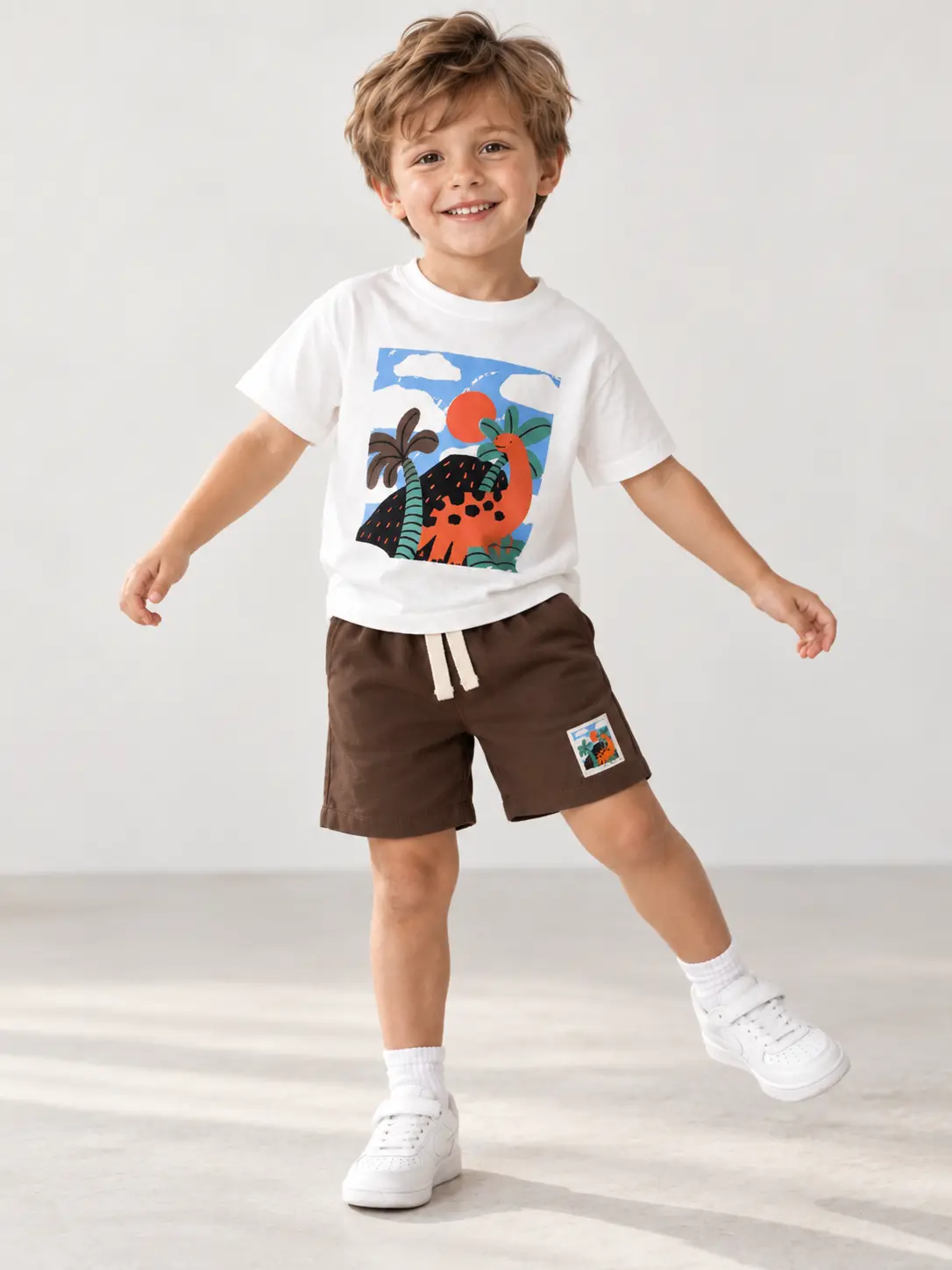 Ensemble Garçon Dino Landscape – Marron - Vêtement enfant tendance Stylish Kids Tunisie