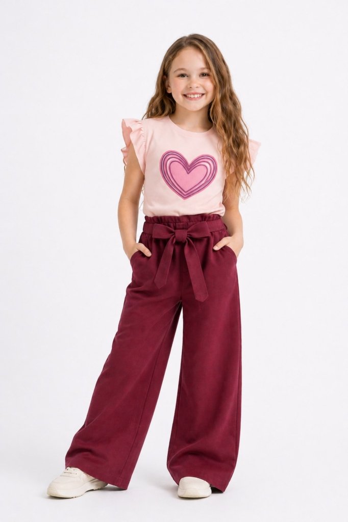Tenue Fillette Bordeaux Motif Cœur