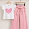 Tenue Fillette Rose clair Motif Cœur — Stylish Kids Tunisie