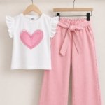Tenue Fillette Rose clair Motif Cœur - Vêtement fille tendance Stylish Kids Tunisie
