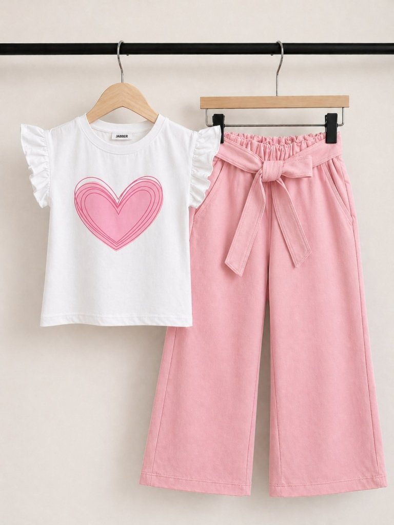 Tenue Fillette Rose clair Motif Cœur