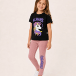 Ensemble licorne noir / rose nude - Vêtement fille tendance Stylish Kids Tunisie
