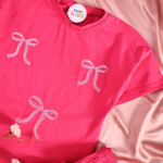 Détail tissu finitions et coupe Ensemble Fuchsia Nœuds - Mode enfant Tunisie