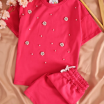 Détail tissu finitions et coupe Ensemble Rose Fuchsia Perlé - Mode enfant Tunisie