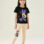 Ensemble Fille Minnie Cute – Noir & Beige - Vêtement fille tendance Stylish Kids Tunisie