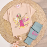 Ensemble Fille Elsa – Beige & Vert - Vêtement fille tendance Stylish Kids Tunisie