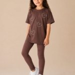 Ensemble Fille Marron Cœurs - Vêtement fille tendance Stylish Kids Tunisie