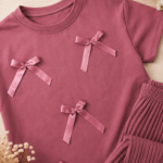 Détail tissu finitions et coupe Ensemble Fille Rose Ruban - Mode enfant Tunisie