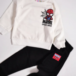 Ensemble garçon molleton non gratté sweat écru Spider-Man et jogging noir - Vêtements enfant Tunisie Stylish Kids