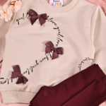 Détail sweat et pantalon bordeaux molleton fille 2 pièces - Stylish Kids Tunisie