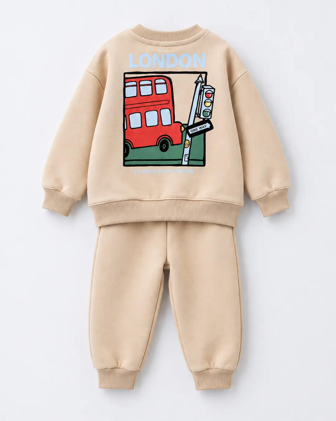 Dos du sweat beige avec grand bus londonien garçon - Stylish Kids Tunisie