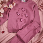 Ensemble Fille Molleton Fleurs Relief 3D Rose Poudre - Mode fille Tunisie Stylish Kids