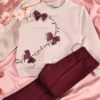 Ensemble Fille Molleton Nœuds Relief – Beige & Bordeaux — Stylish Kids Tunisie