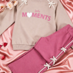 Detail coupe et tissu Ensemble Fille Lovely Moments Beige et Rose - Mode enfant Tunisie