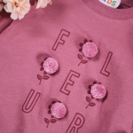 Detail fleurs en relief et finitions Ensemble Fille Rose Poudre - Stylish Kids Tunisie