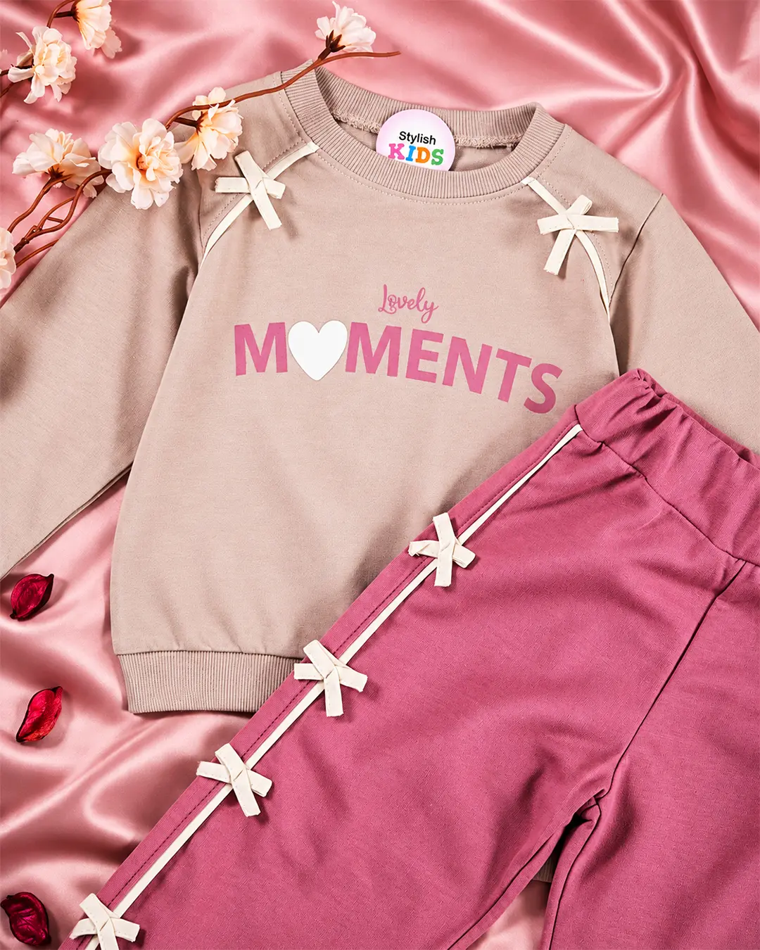 Ensemble Fille Molleton Lovely Moments Beige et Rose - Vetement fille Tunisie Stylish Kids