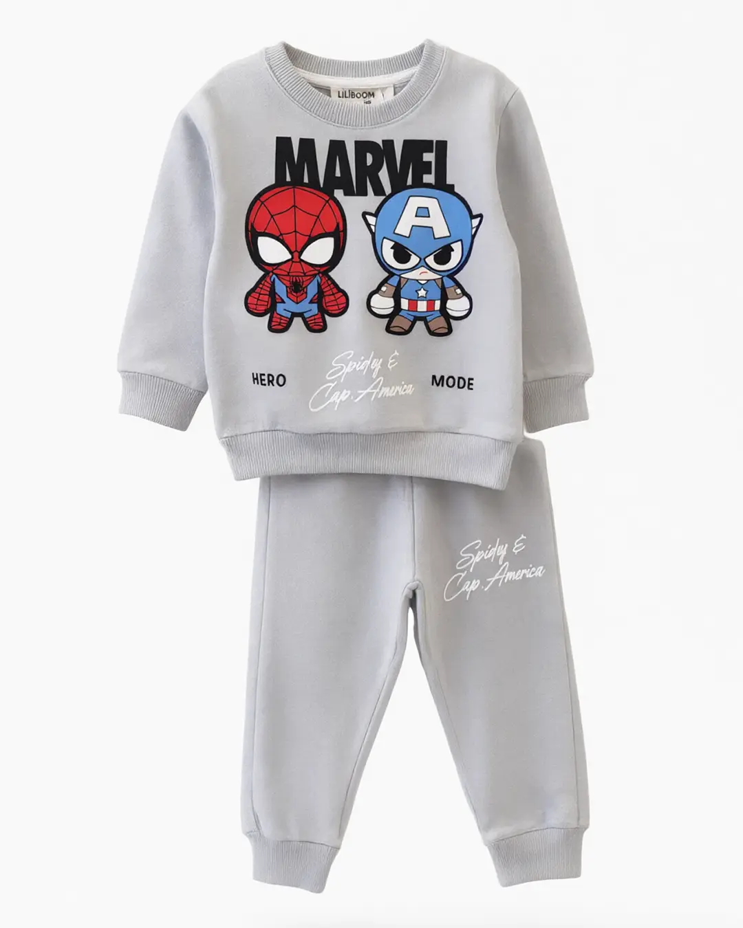Ensemble garçon molleton non gratté gris Marvel Spider-Man et Captain America - Mode enfant Tunisie Stylish Kids