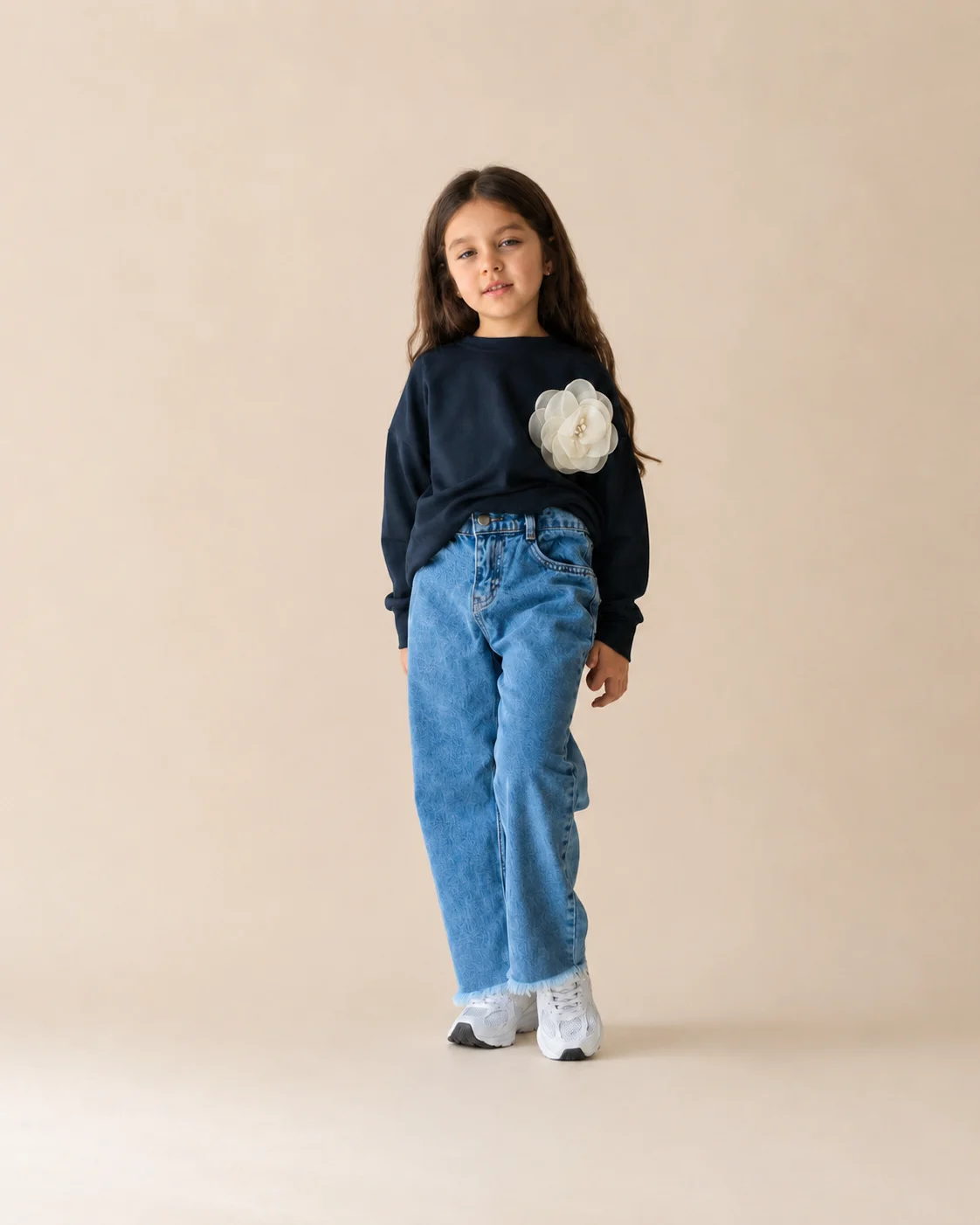 Ensemble Fillette Fleur noir & Jeans – Limited Edition hover