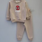 Ensemble garçon molleton non gratté taupe motif Spider-Man - Mode enfant Tunisie Stylish Kids