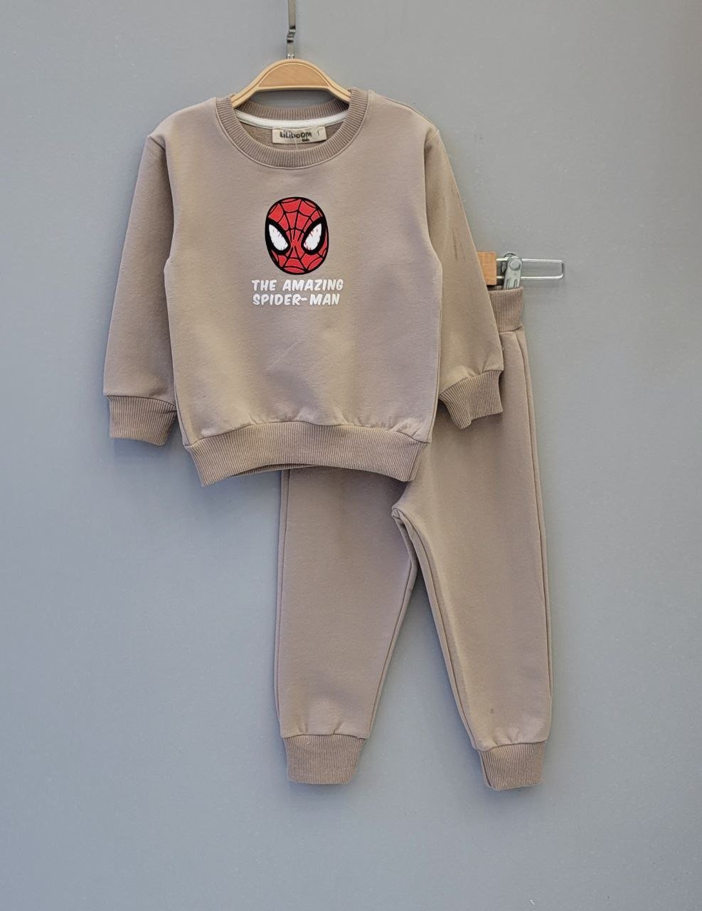 Ensemble garçon molleton non gratté taupe motif Spider-Man - Mode enfant Tunisie Stylish Kids