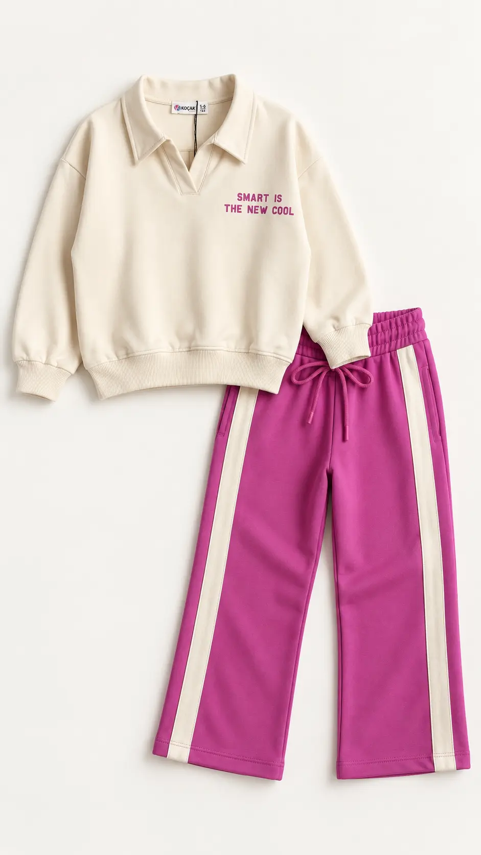 Détail col polo sweat écru Smart Is The New Cool fille - Stylish Kids Tunisie