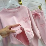 Détail nœud brodé sweat rose poudré fille - Stylish Kids Tunisie