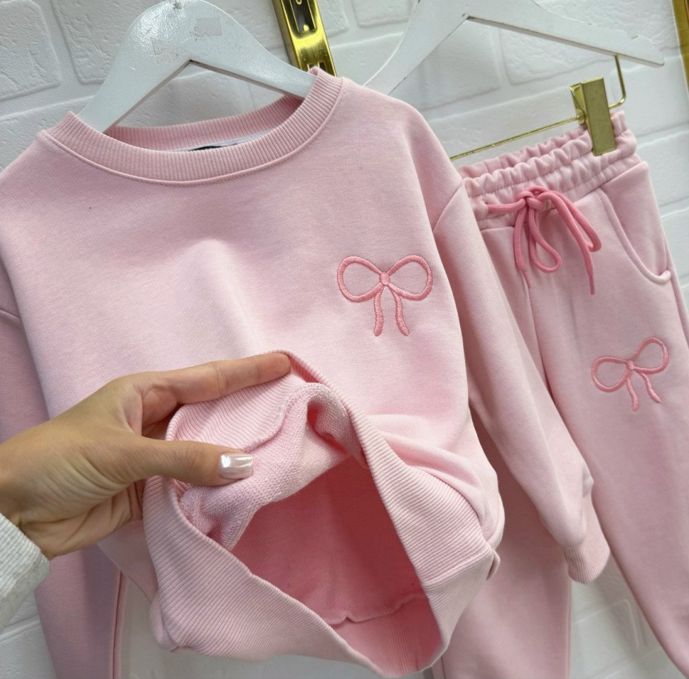 Détail nœud brodé sweat rose poudré fille - Stylish Kids Tunisie