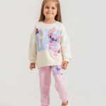 Ensemble fille 100% coton sweat écru imprimé GAP Stitch et pantalon jogging rose - Mode fille Tunisie Stylish Kids