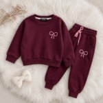 Pantalon jogging prune ensemble fille molleton - Stylish Kids Tunisie