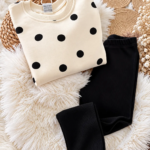 Ensemble enfant crème à pois noirs et pantalon évasé noir 100% coton - Stylish Kids Tunisie