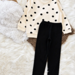 Ensemble fille 100% coton sweat écru à pois noirs et pantalon évasé noir - Mode enfant Tunisie Stylish Kids