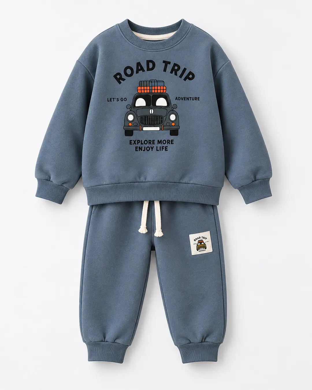 Ensemble garçon molleton non gratté 100% coton bleu ardoise Road Trip voiture et jogging - Stylish Kids Tunisie