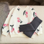 Ensemble fille 100% coton sweat gris chiné cerises et pantalon jogging assorti - Stylish Kids Tunisie