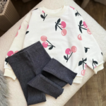 Vue d ensemble fillette gris chiné motif cerise 100% coton - Mode enfant Tunisie