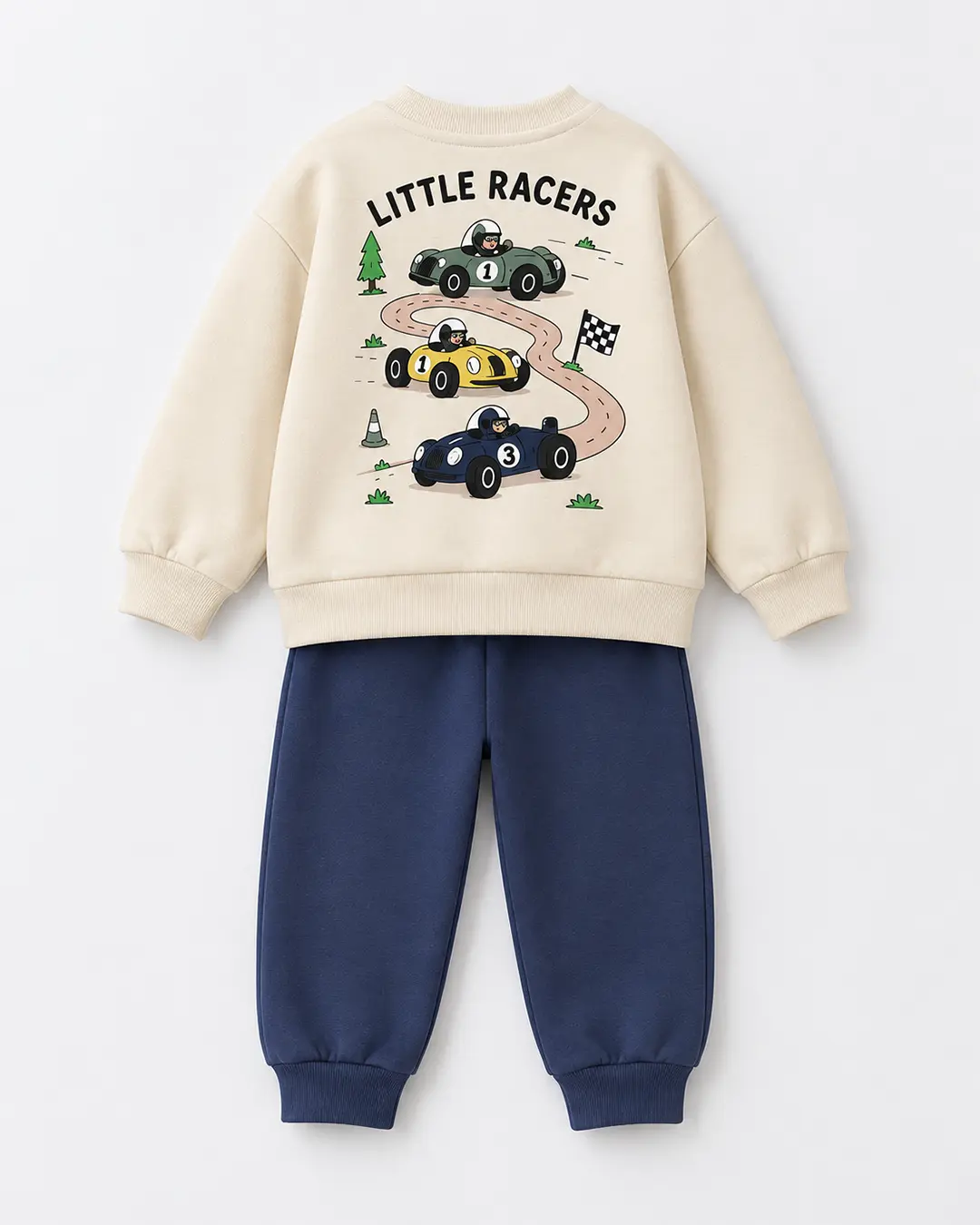 Détail imprimé dos voitures de course sweat écru garçon - Stylish Kids Tunisie