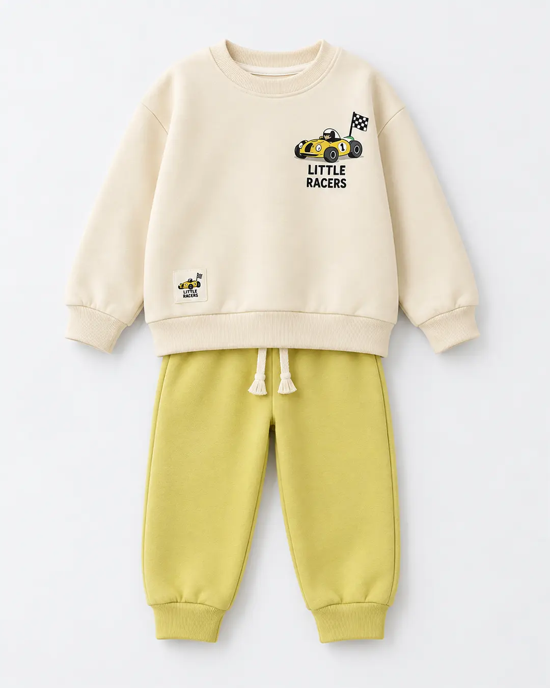 Ensemble garçon molleton non gratté 100% coton écru voiture Little Racers et pantalon jaune - Mode garçon Tunisie