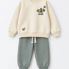 Ensemble Garçon 100% Coton Molleton Little Racers – Écru & Vert Gris — Stylish Kids Tunisie