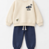 Ensemble Garçon 100% Coton Molleton Little Racers – Écru & Bleu Marine — Stylish Kids Tunisie