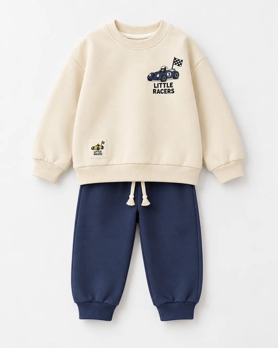 Ensemble garçon molleton non gratté 100% coton écru Little Racers et pantalon bleu marine - Vêtements enfant Tunisie