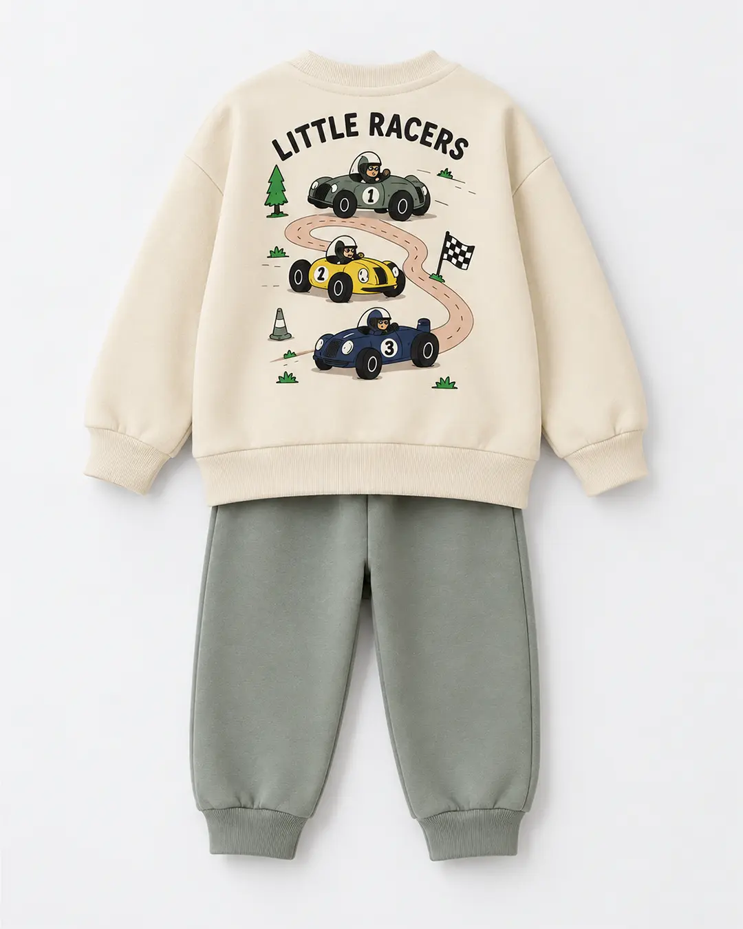 Détail motif dos circuit automobile sweat écru garçon - Stylish Kids Tunisie