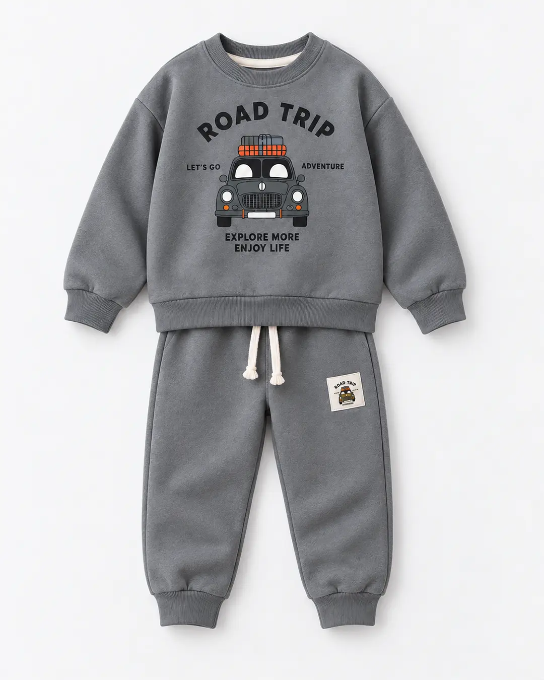 Ensemble garçon molleton non gratté 100% coton gris Road Trip voiture et pantalon - Mode enfant Tunisie