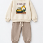 Ensemble garçon molleton non gratté 100% coton écru Digger et pantalon jogging taupe - Mode enfant Tunisie