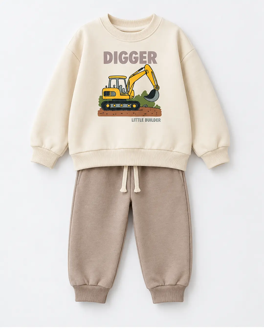 Ensemble garçon molleton non gratté 100% coton écru Digger et pantalon jogging taupe - Mode enfant Tunisie