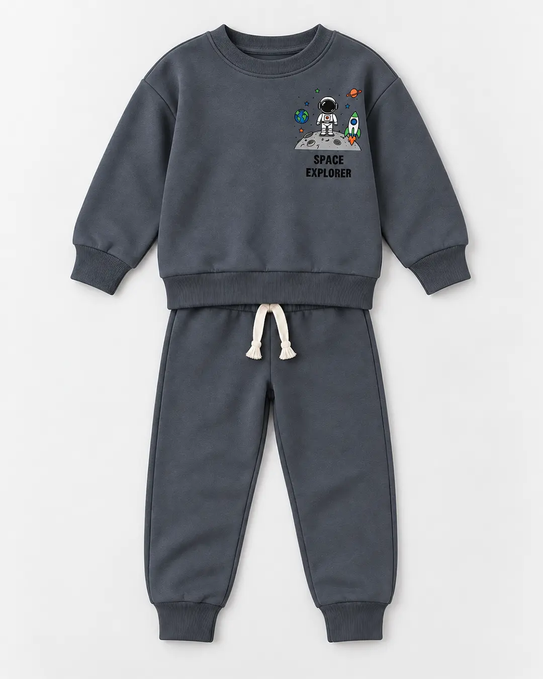 Ensemble garçon molleton non gratté 100% coton gris anthracite Space Explorer - Mode garçon Tunisie