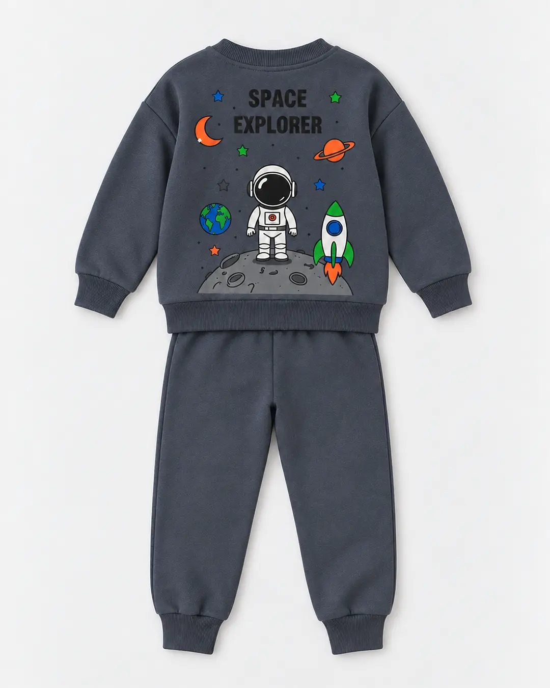 Détail grand motif fusée dos sweat gris anthracite garçon - Stylish Kids Tunisie