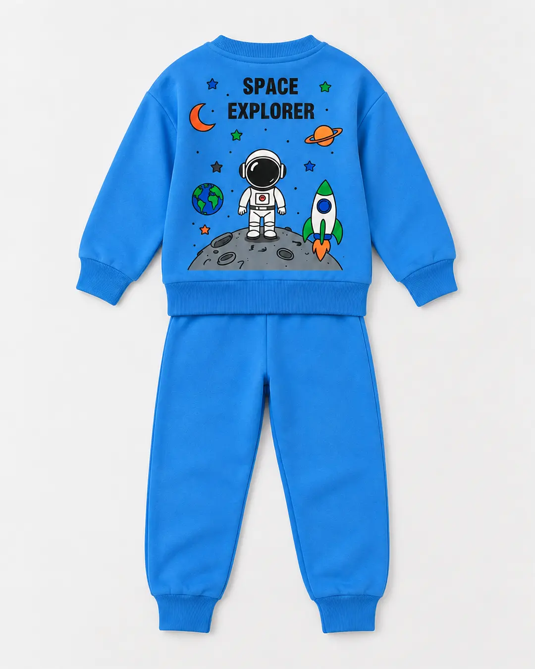 Détail imprimé spatial fusée et étoiles dos sweat bleu garçon - Stylish Kids Tunisie